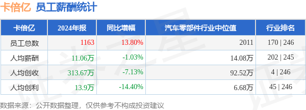 股票融资50万一天利息 卡倍亿(300863)年报：2024年员工人均薪酬11.06万元，人均创收313.67万元