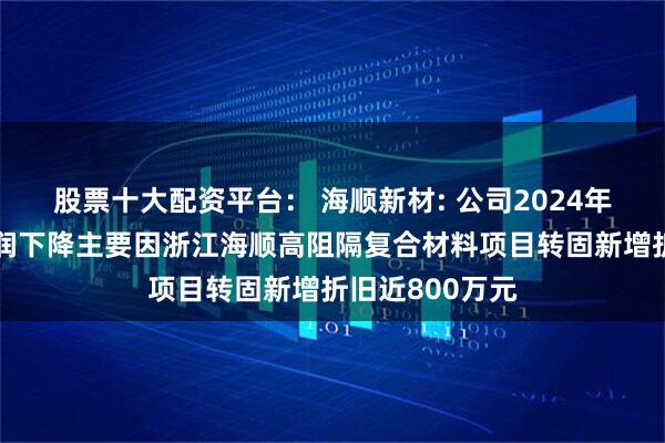 股票十大配资平台： 海顺新材: 公司2024年第四季度净利润下降主要因浙江海顺高阻隔复合材料项目转固新增折旧近800万元